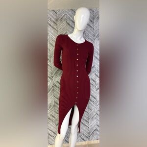 Hera Collection Burgundy Long Sleeve Dress, gold buttons size medium